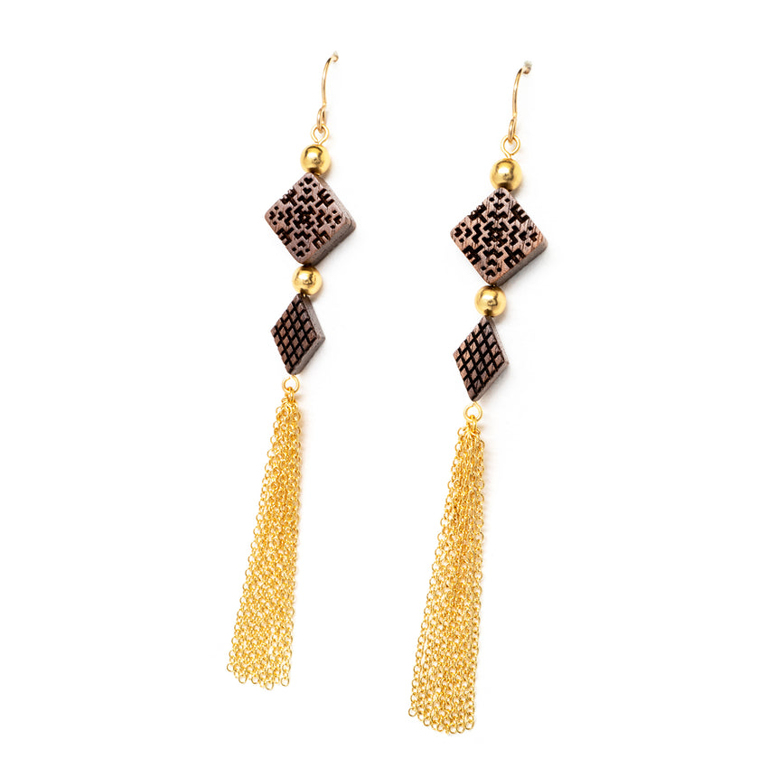 Square & Diamond Beaded Tassel Earrings