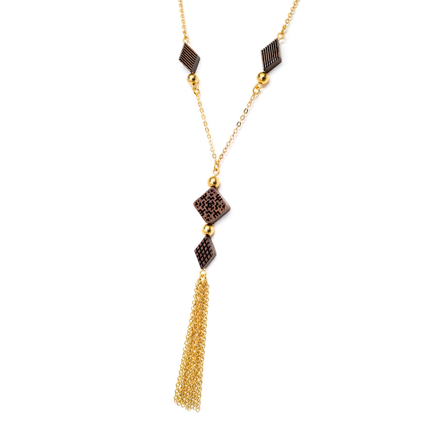 Square & Diamond Beaded Tassel Necklace